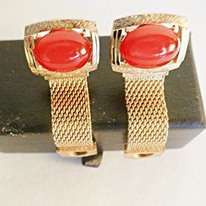 VTG 1970’s gold tone and red moonstone mesh cufflink set